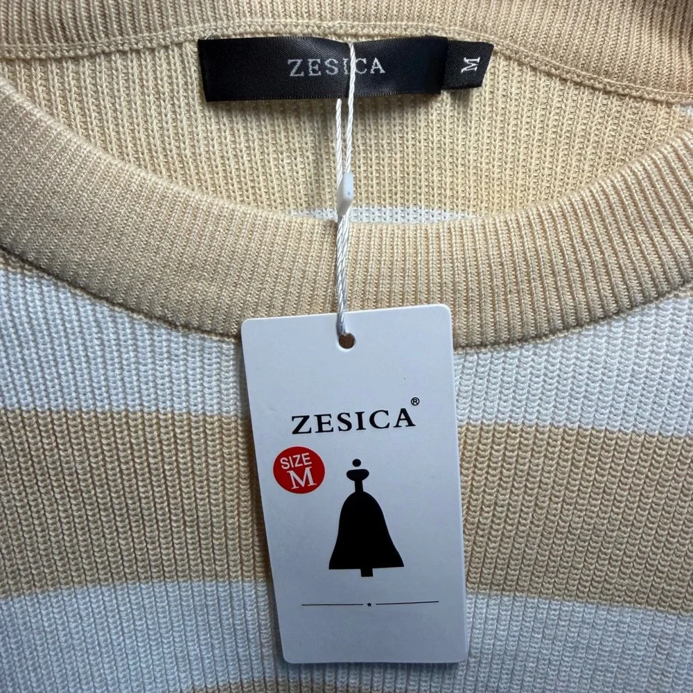 Zesica‎ Sweater Striped Knit Crewneck Oversized Relaxed Fit Casual Preppy M